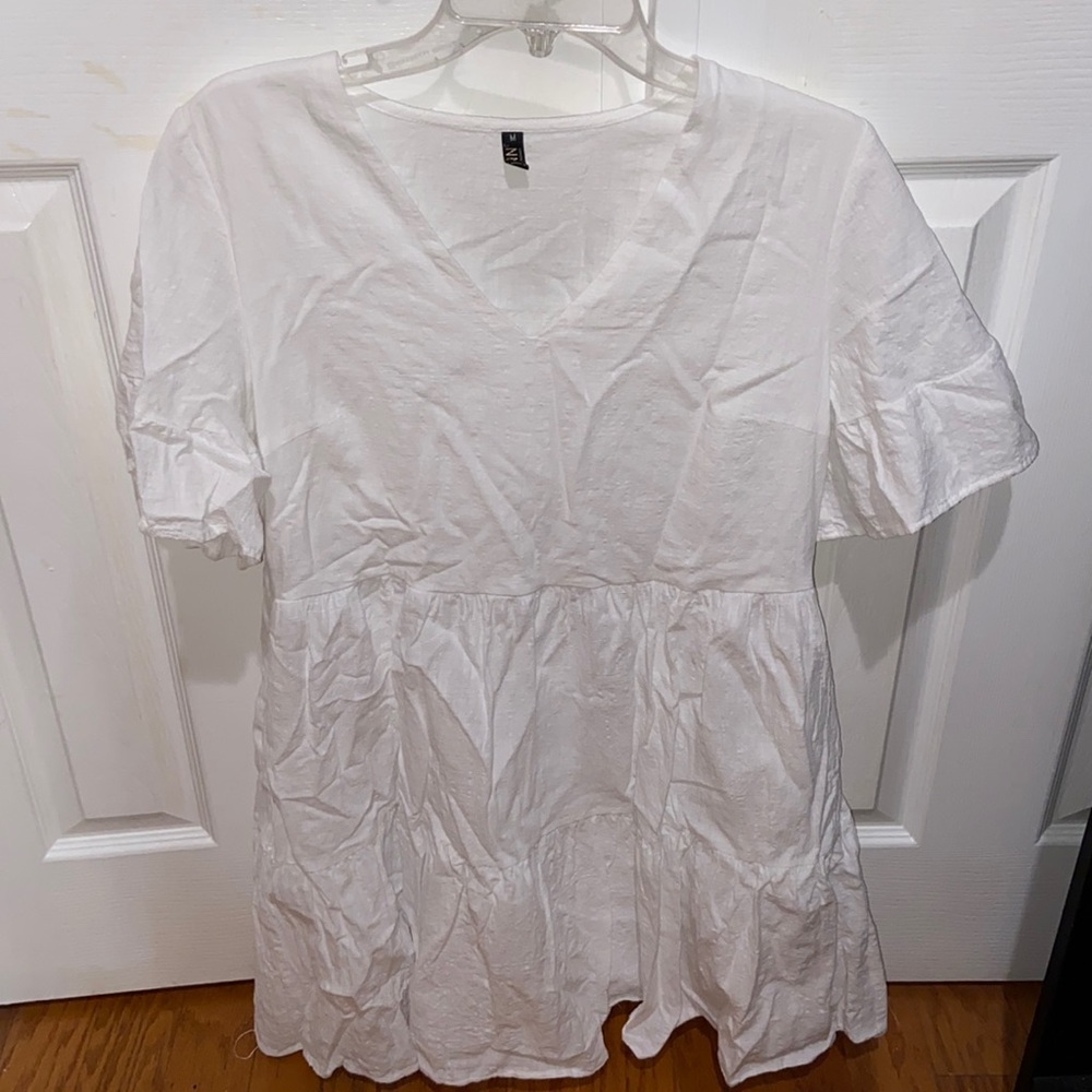 Fancyinn Women’s White V-Neck Babydoll Dress Dress M